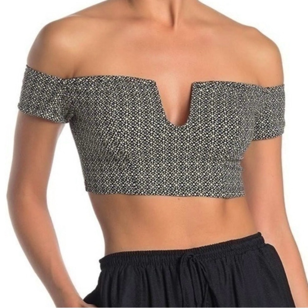 Free People Lucky Now Off-Shoulder Brami Black and White Patterned Top